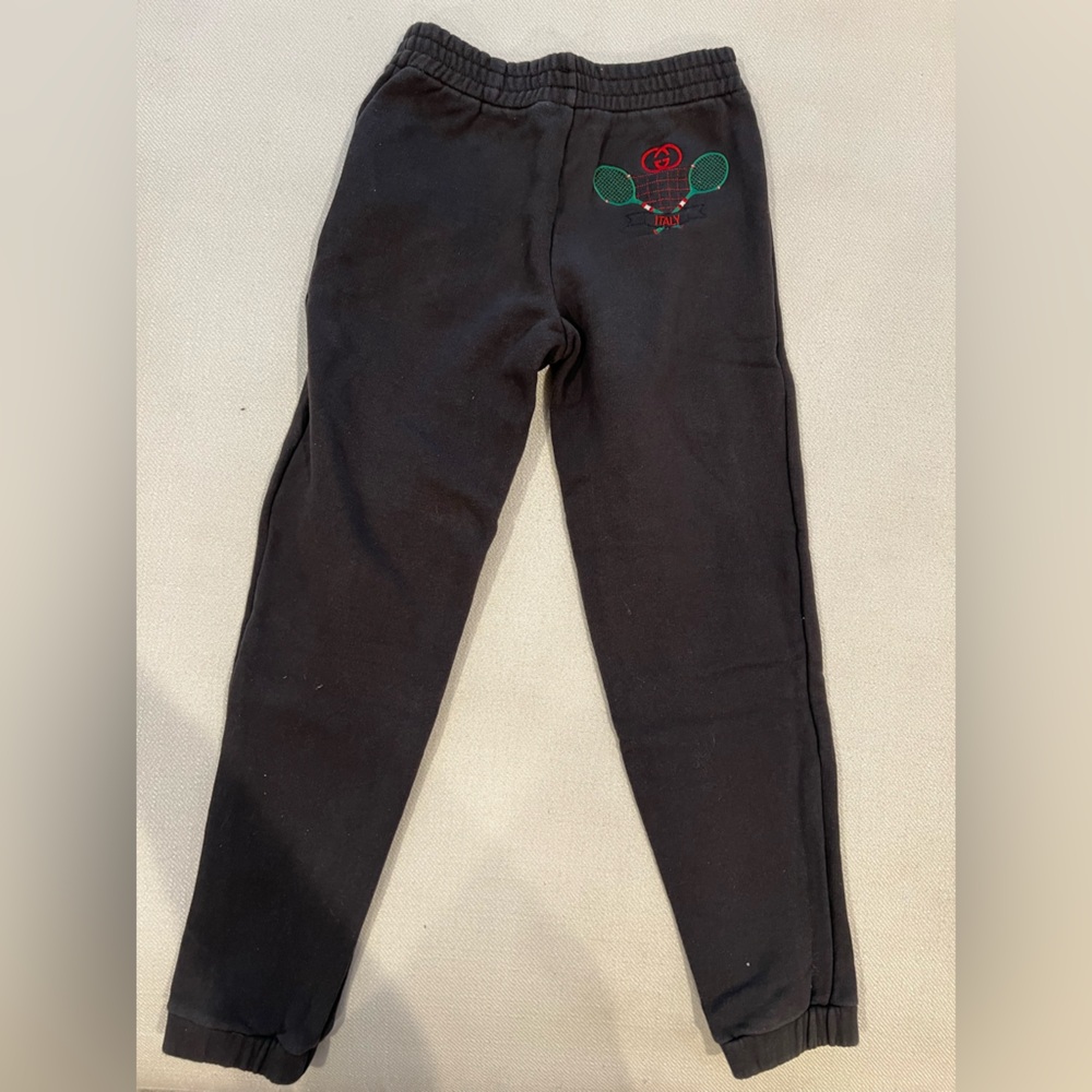 Gucci Kids Black Sweatpants with Green and Red Logo